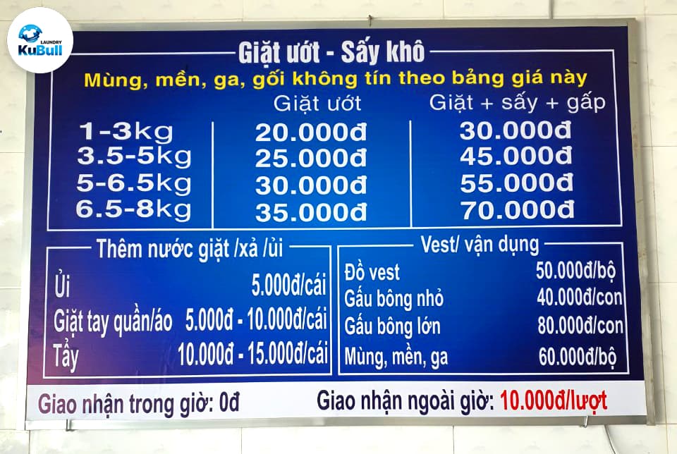 Bảng giá dịch vụ giặt ủi Cần Thơ KuBull Bảng giá dịch vụ giặt ủi Cần Thơ KuBull